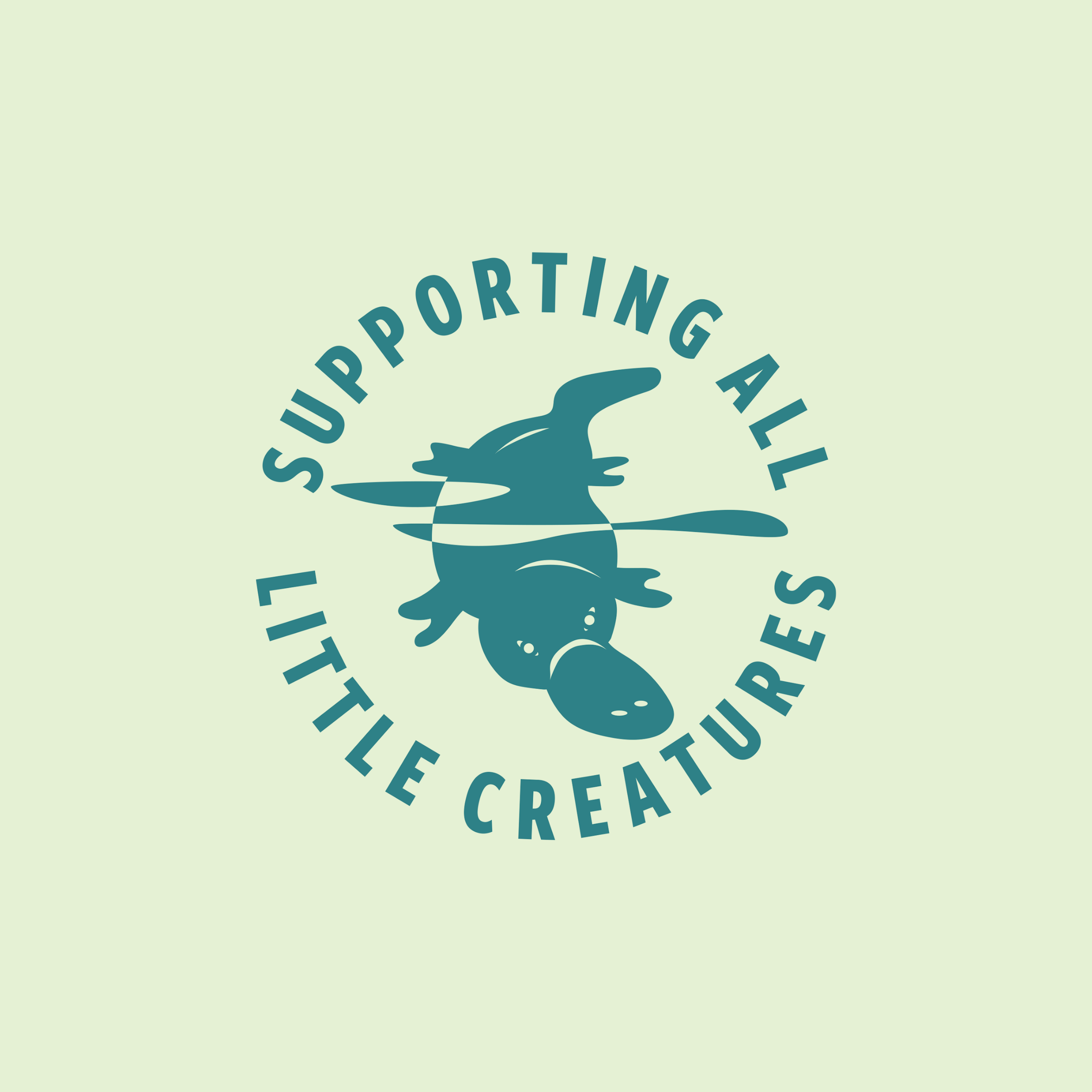 Icon with a platypus surrounded by text reading 'supporting all little creatures'