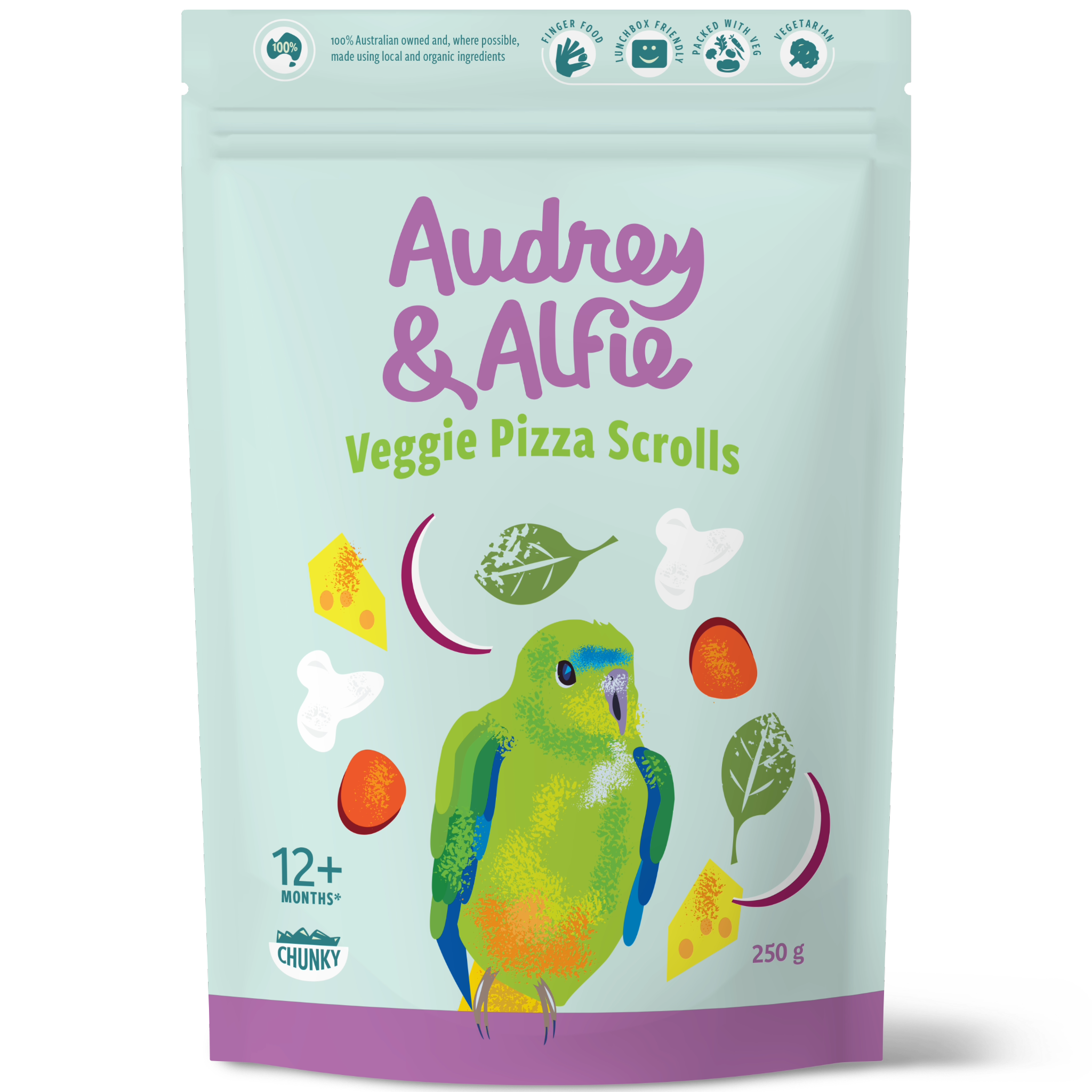 A Packet of Veggie Pizza Scrolls from Audrey & Alfie's Finger Food Range