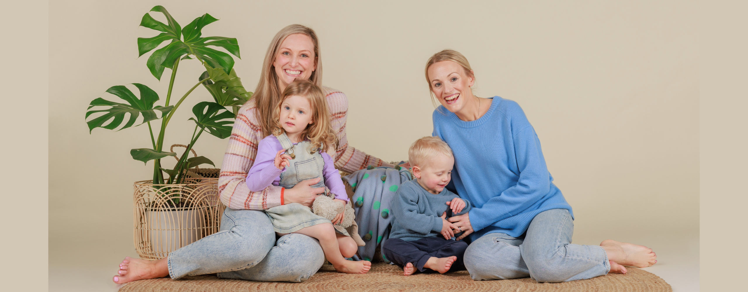 Audrey and Alfie Founders - Carly & Zoe, with their children who inspired the brand, Audrey and Alfie