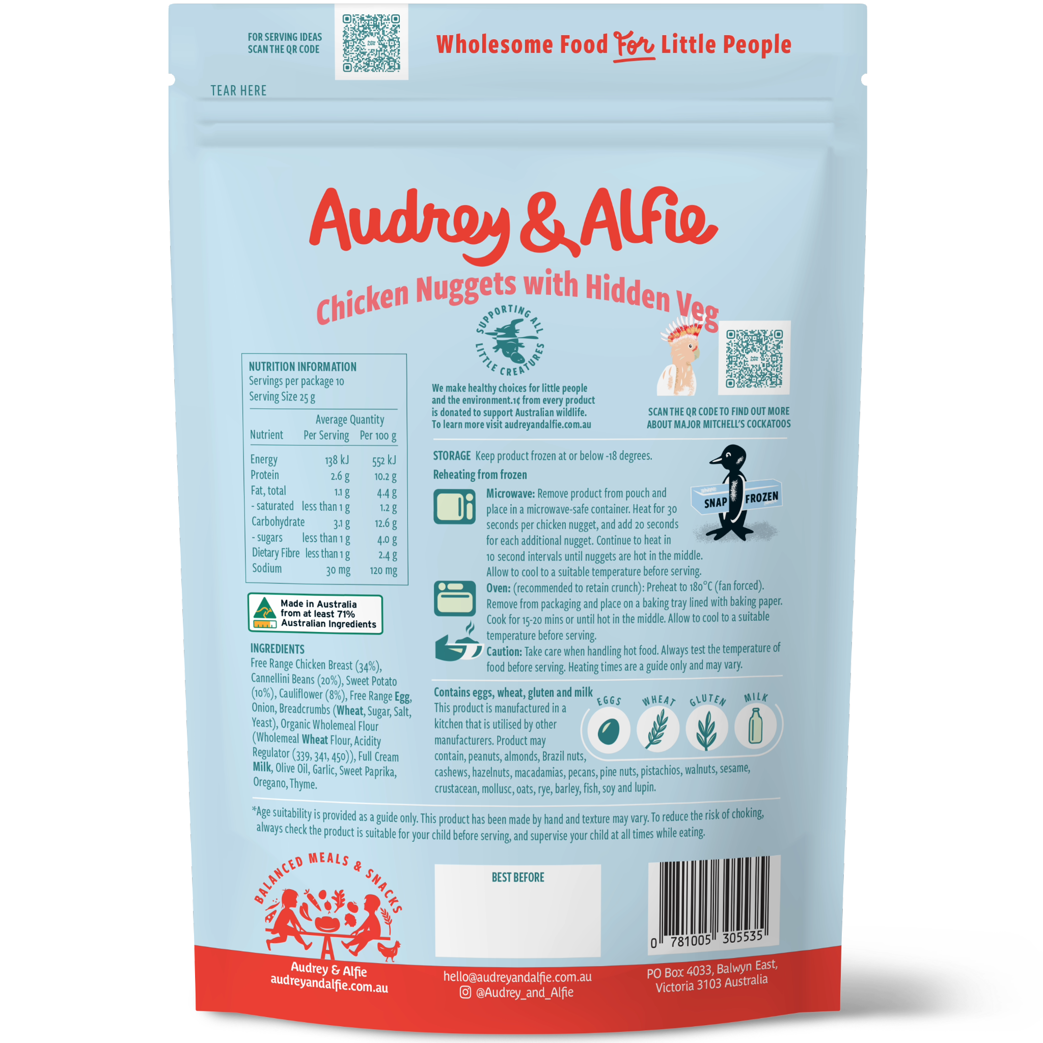 Chicken Nuggets with Hidden Veg from Audrey and Alfie - Back of Packet with Nutrition Information Panel