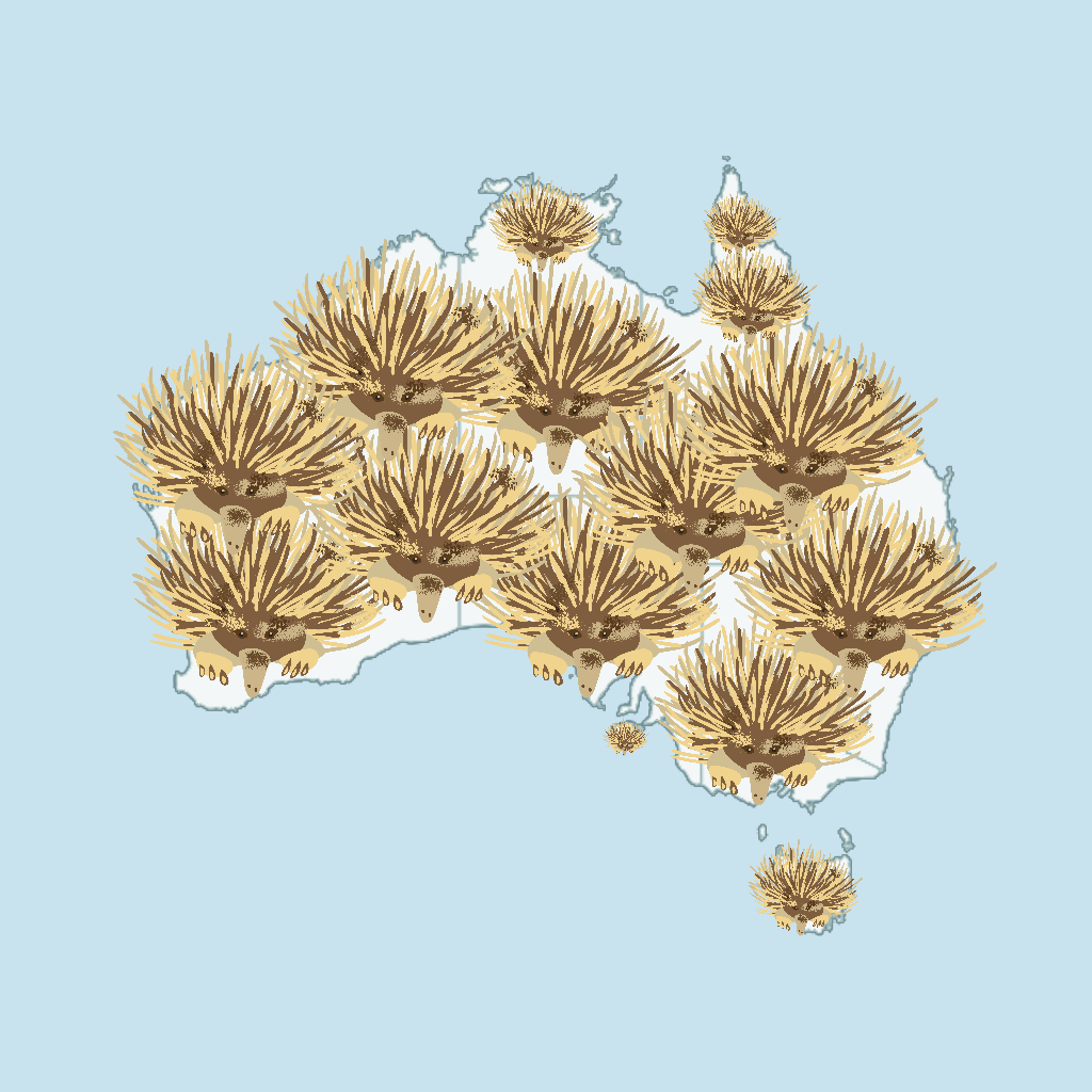 Map of Australian with Echidna Habit