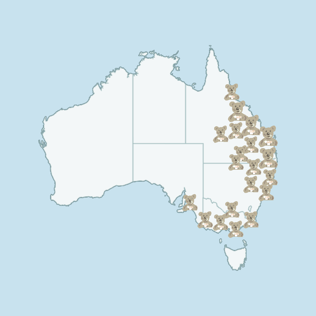 Map of Australian with Koala Habit