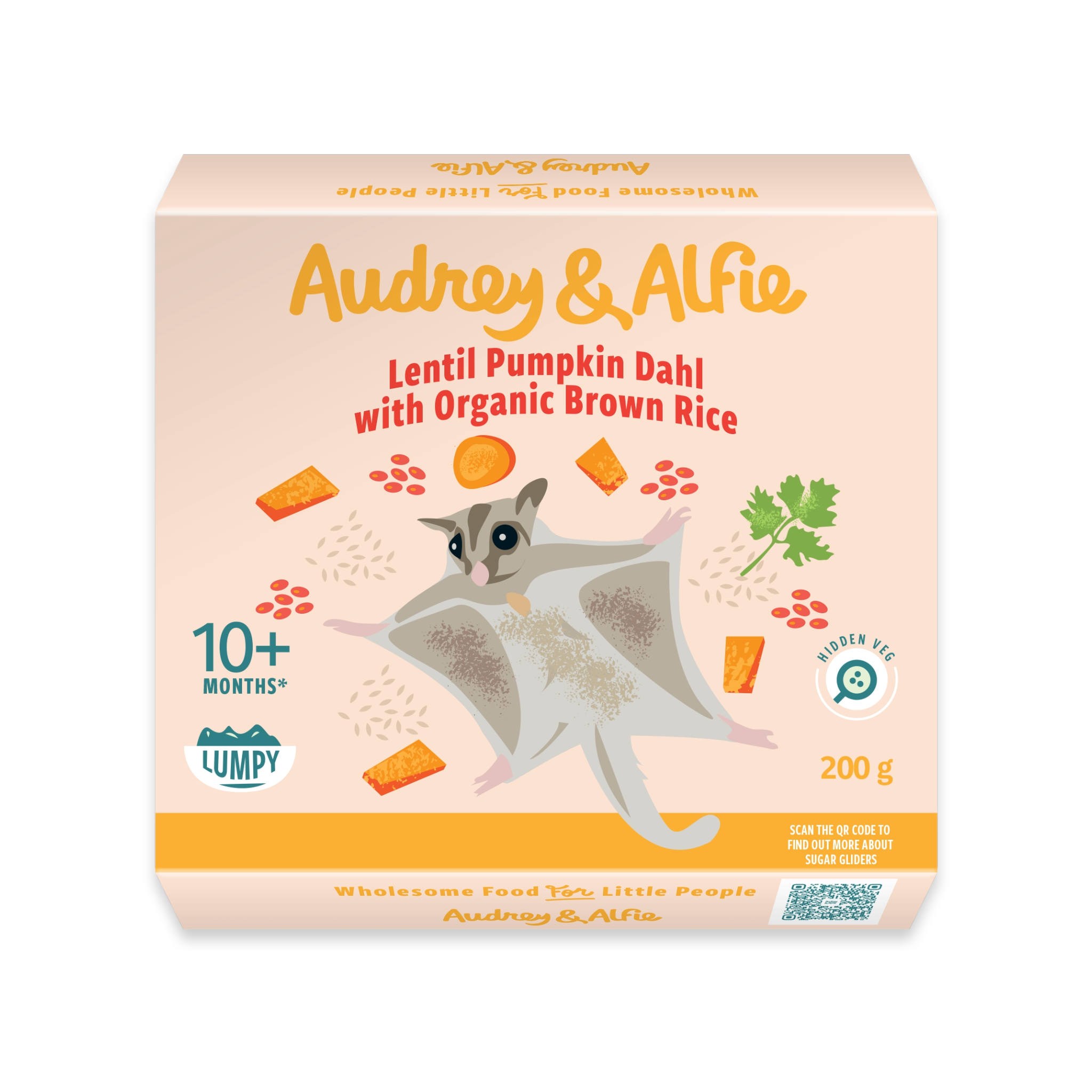Packet of Lentil Pumpkin Dahl with Organic Brown Rice Audrey & Alfie's Bowl Range