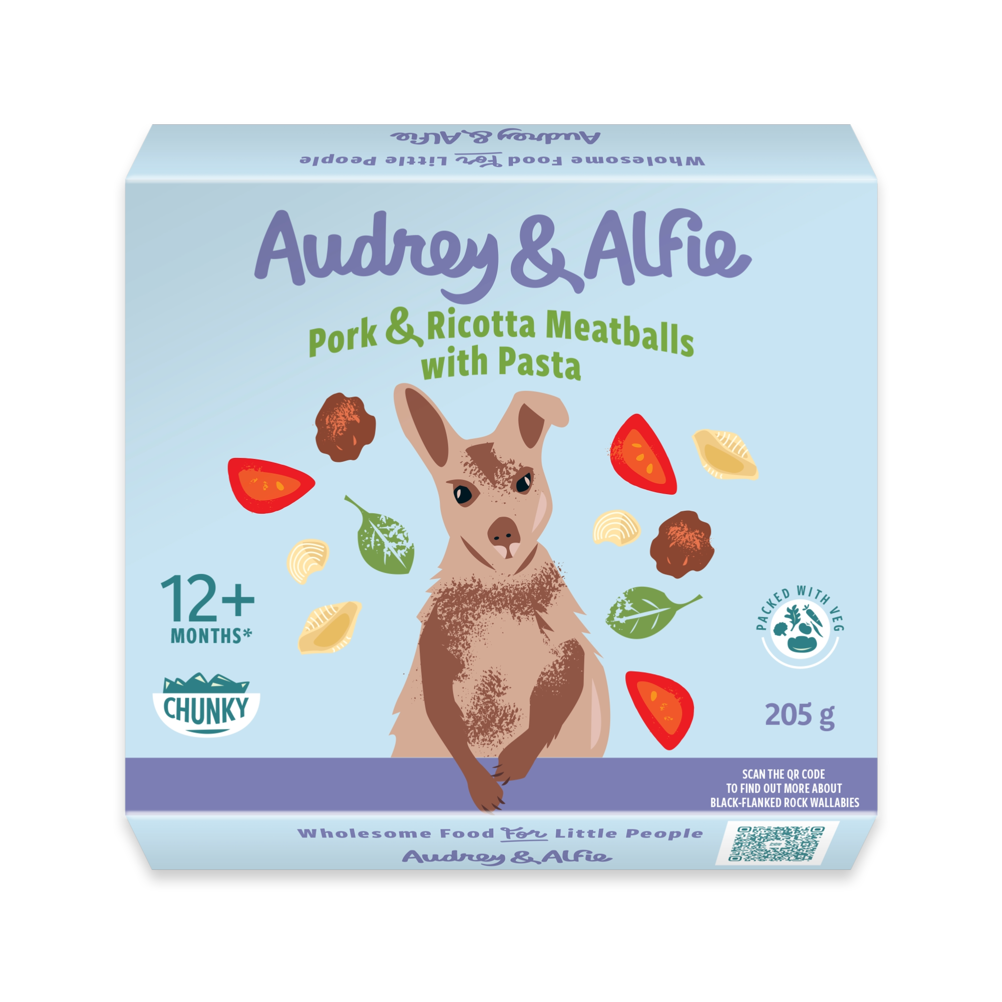 Packet of Pork & Ricotta Meatballs with Pasta Audrey & Alfie's Bowl Range