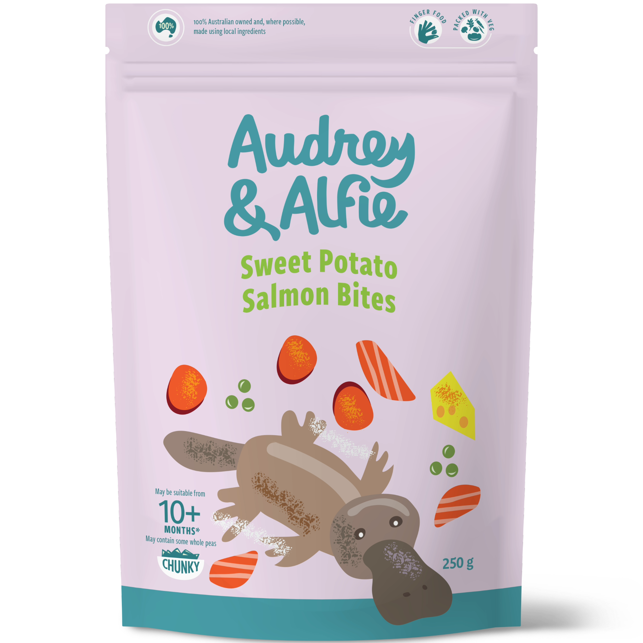 A Packet of Sweet Potato Salmon Bites from Audrey & Alfie's Finger Food Range