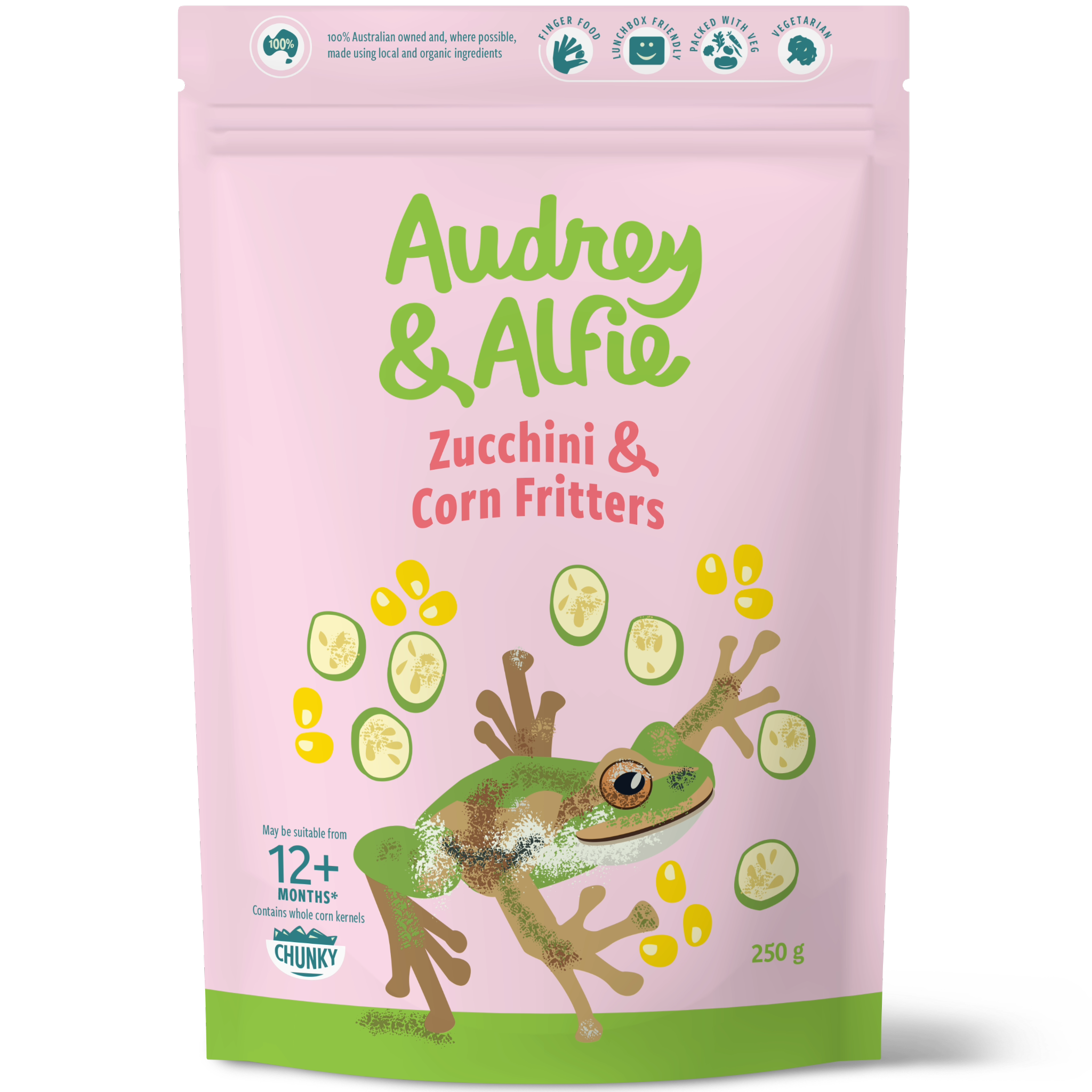 A Packet of Zucchini & Corn Fritters from Audrey & Alfie's Finger Food Range